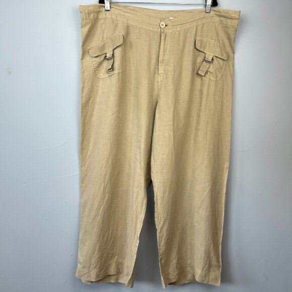 Johnny Was Wide Leg 100% Linen Boho Pants Size 2X Lagenlook Beachy - Picture 1 of 6